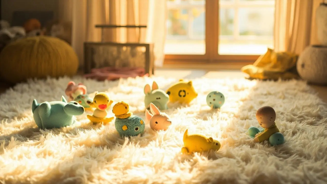 bright playroom filled with colorful sensory toys and soft natural light