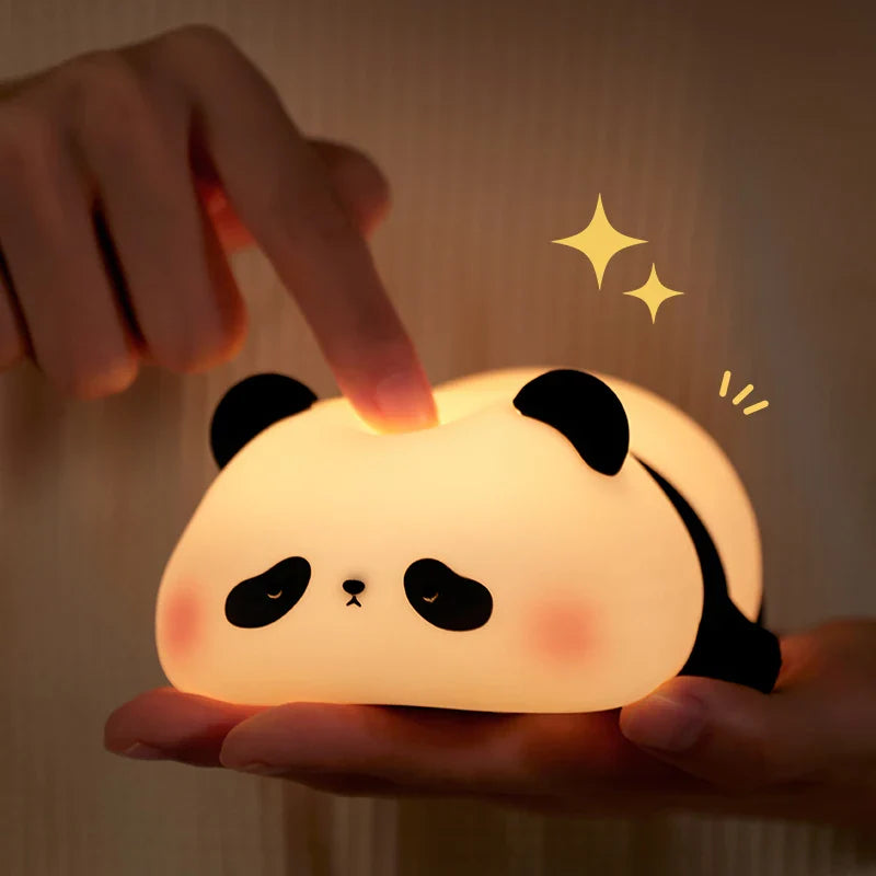 Panda LED Night Light Cute Silicone Night Light USB Rechargeable Touch Night Lamp Bedroom Timing Lamp Decoration Children's Gift Atypical Journey Store