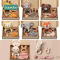 Bopoobo 3PCS/5PCS Crochet Bunny Baby Teether Rattle Animal Beech Wood Teether Pacifier Chain Crochet Rattle For Newborn Baby Atypical Journey Store
