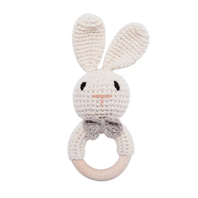 Bopoobo 3PCS/5PCS Crochet Bunny Baby Teether Rattle Animal Beech Wood Teether Pacifier Chain Crochet Rattle For Newborn Baby Atypical Journey Store