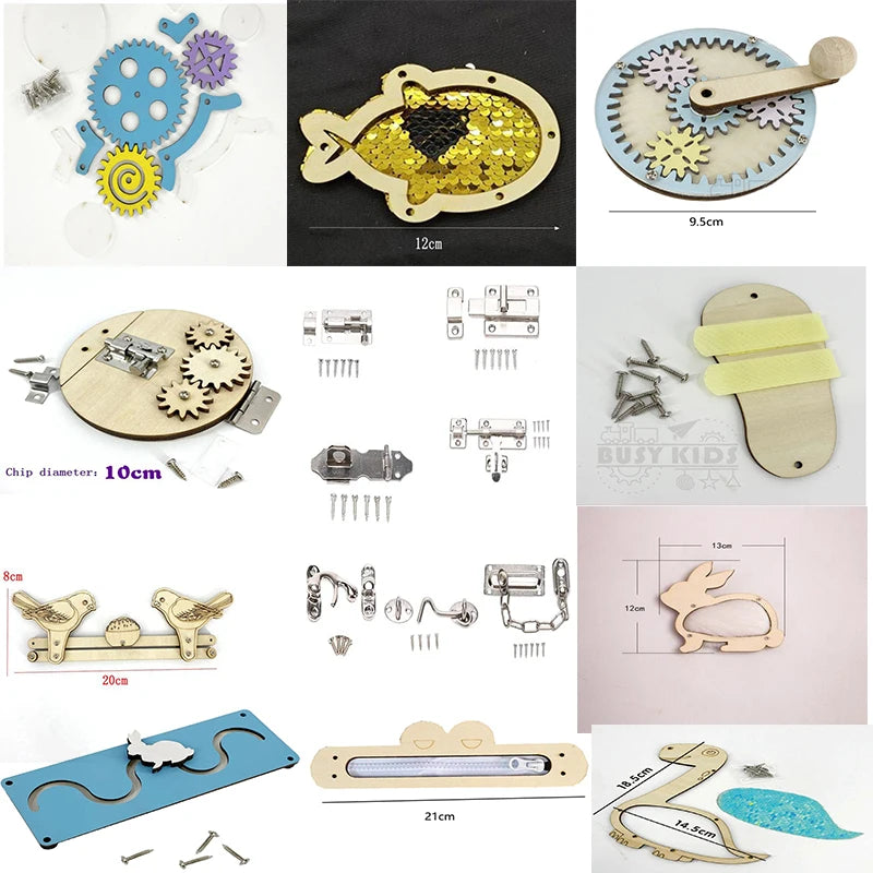 Wooden Busy Board DIY Toy Baby Montessori Sensory Activity Board Accessories For Children Locks Busyboard Parts Educational Toys Atypical Journey Store