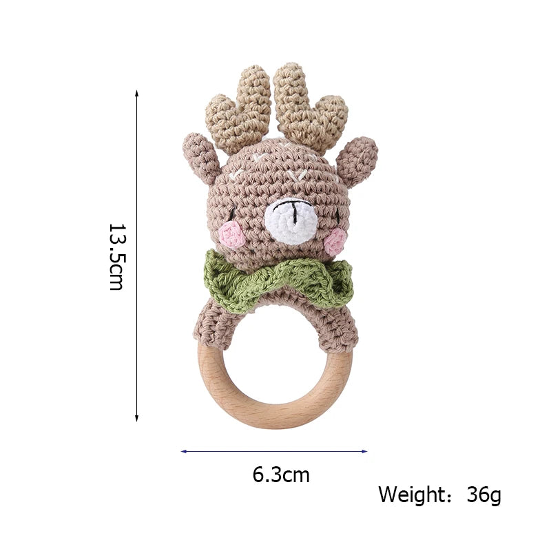 Bopoobo 3PCS/5PCS Crochet Bunny Baby Teether Rattle Animal Beech Wood Teether Pacifier Chain Crochet Rattle For Newborn Baby Atypical Journey Store