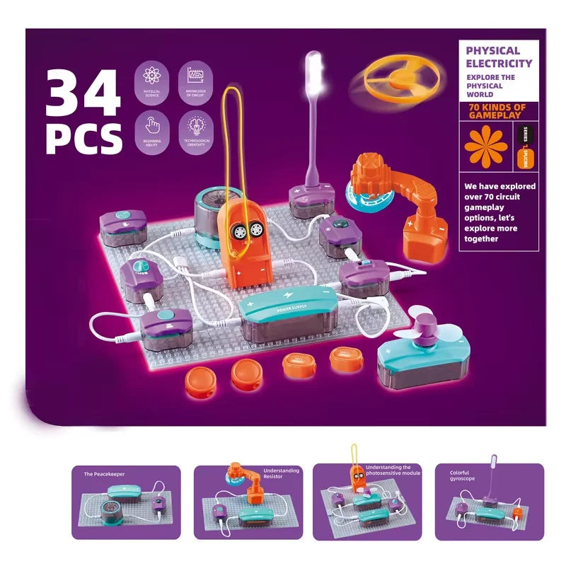 STEM Science Education Electronic Building Blocks Toy Physics Circuit Experiment Set Handmade Science Kit for Kids Atypical Journey Store