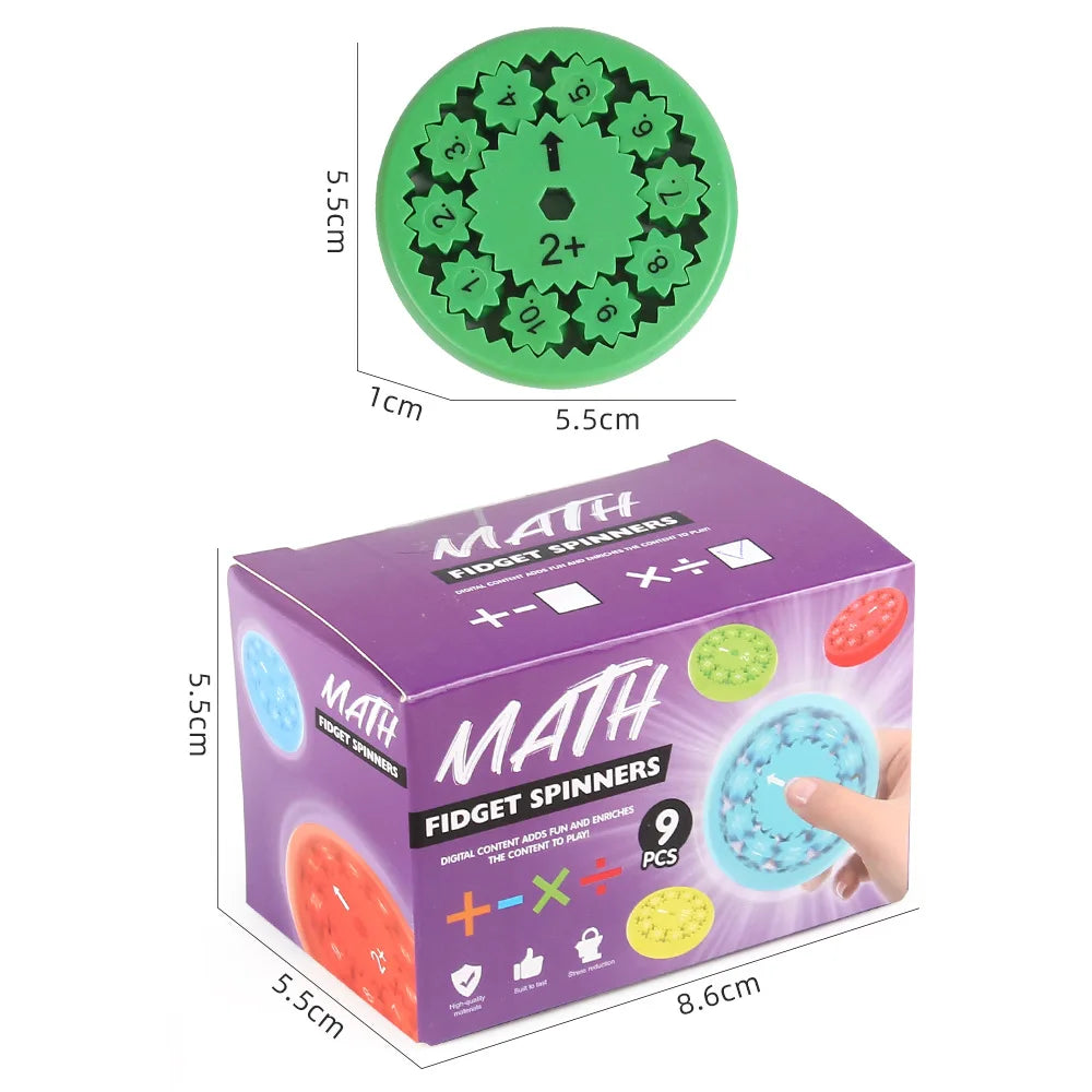 9 Pcs Math Fidget Spinners Multiplication & Division Learning Toys for Kids Hands-On Math Manipulatives Games for Classroom Atypical Journey Store
