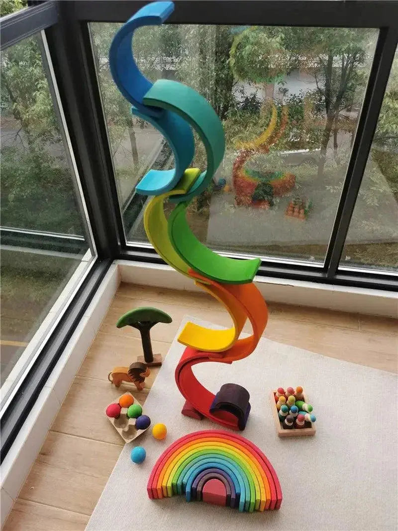 High quality lime wood rainbow arch wooden toys stacking blocks for children