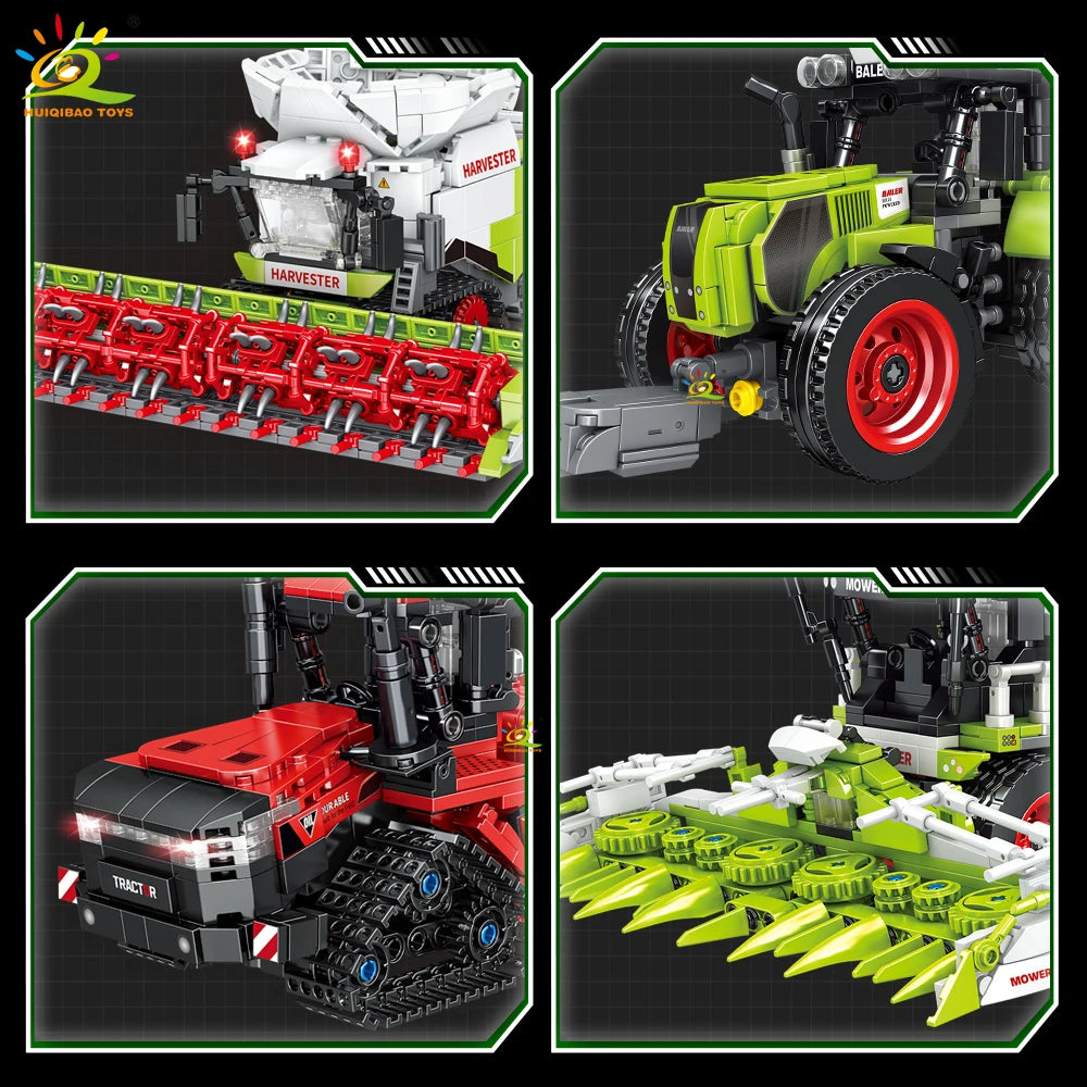 HUIQIBAO Farmer Truck model Building Block Tractor Cultivator Harvester Vehicle MOC Car Brick City Construction Toy For Children Atypical Journey Store