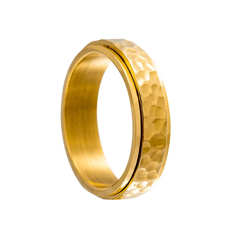 Titanium Steel Spinner Rings Reducing Pressure for Men and Women Irregular Patterns of Hammered Moonpits Rotating   Anti-stress Atypical Journey Store