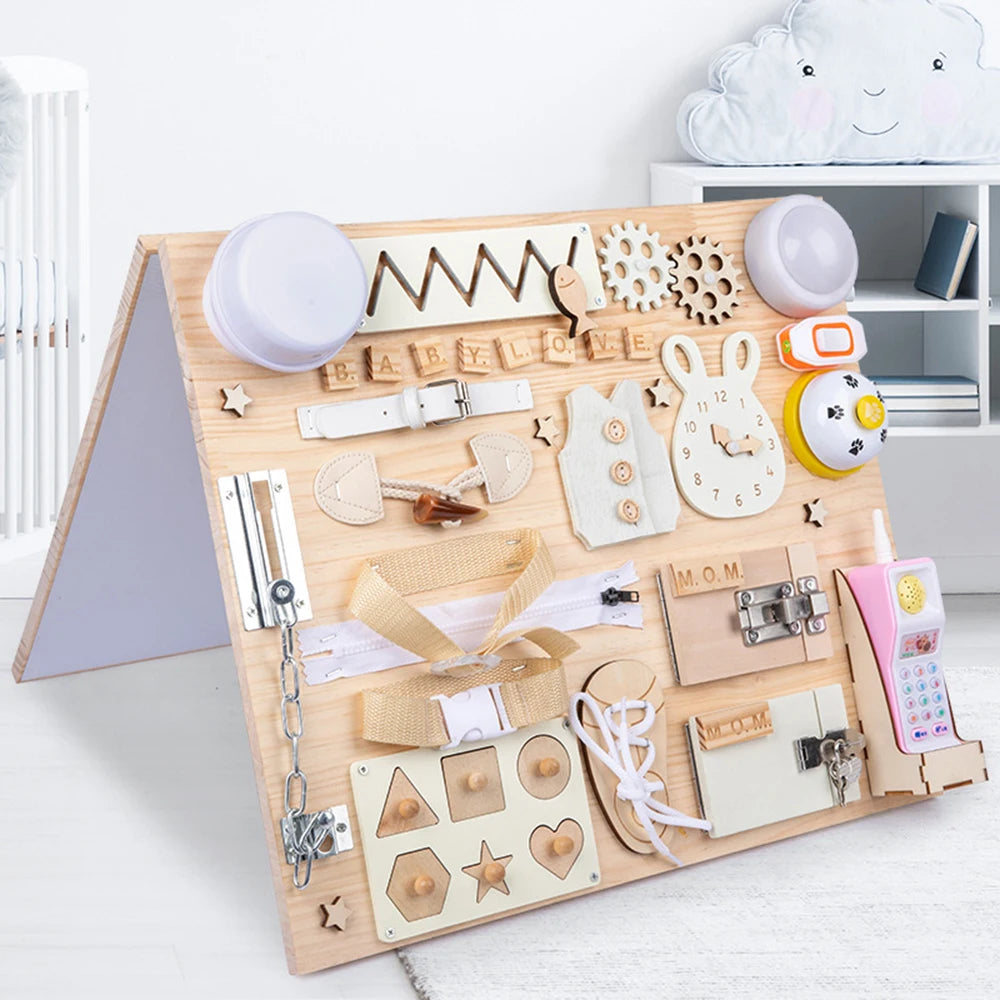 Wooden Busy Board DIY Toy Baby Montessori Sensory Activity Board Accessories For Children Locks Busyboard Parts Educational Toys Atypical Journey Store
