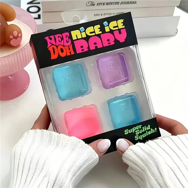 Needoh Nice Ice Cube Fidget Toys Slow Rebound Squishy Toys Stress Reliever Mini 4 Pack Set Anxiety Focus Sensory Cube  Gifts New Atypical Journey Store