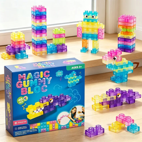 40 Pcs Squeeze Toys Squishy Toys Soft Jelly Building Blocks Sensory Toys for Toddlers Gummy Bloc Squishy Cube Rubber Gift Atypical Journey Store