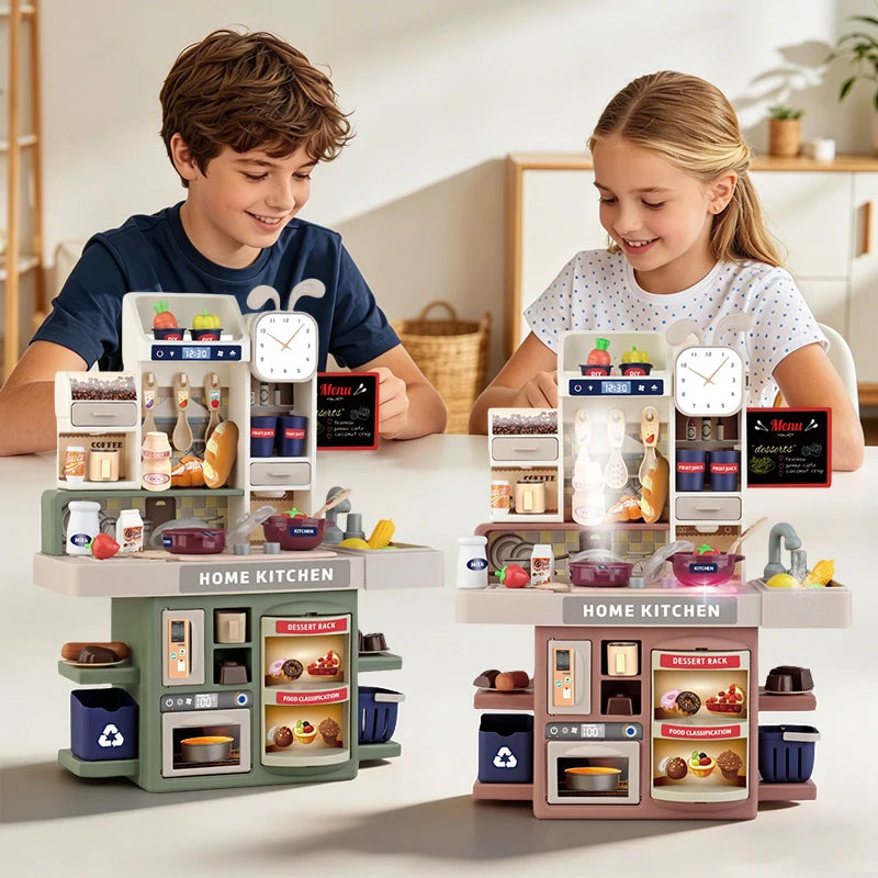 Children Kitchen Toys Set Simulated Tableware Kitchen Counter Play Set with Lights Spray DIY Toy for Girls Kids Birthday Gifts Atypical Journey Store