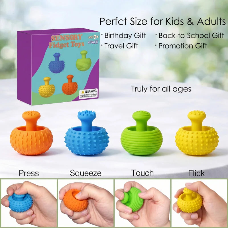 Silicone thumb joystick stress relief toy, suitable for kids and adults, 4-piece set, sensory toy with fun textured gadgets Atypical Journey Store