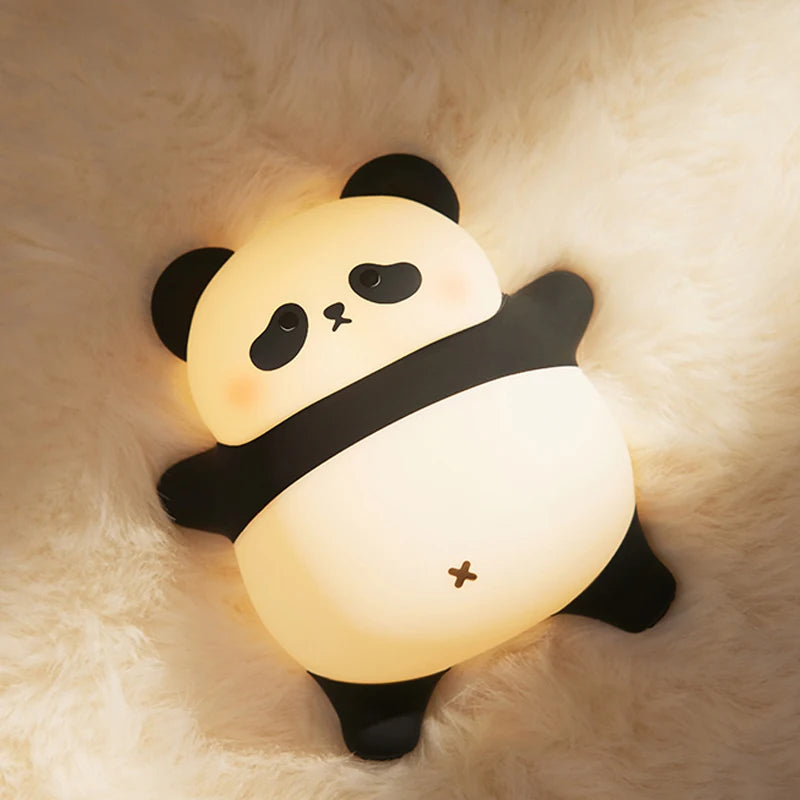 Panda LED Night Light Cute Silicone Night Light USB Rechargeable Touch Night Lamp Bedroom Timing Lamp Decoration Children's Gift Atypical Journey Store