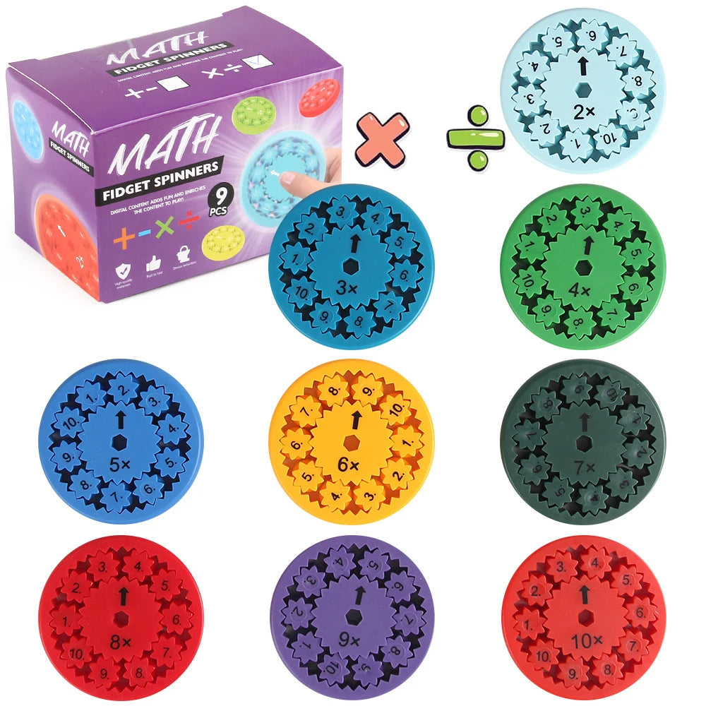 9 Pcs Math Fidget Spinners Multiplication & Division Learning Toys for Kids Hands-On Math Manipulatives Games for Classroom Atypical Journey Store