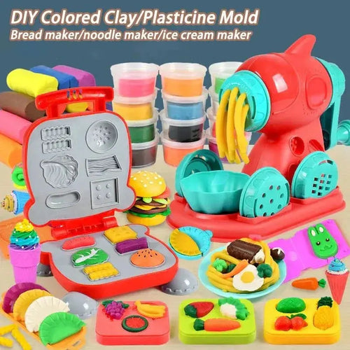 3D Color Clay Toy set with colorful plasticine and food molds for kids' pretend play