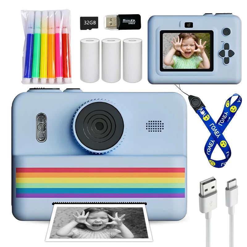 Kids Instant Camera with Dual Cameras, Flashlight, 32GB Memory Card & Color Pencils - Perfect Gift for Boys and Girls Atypical Journey Store