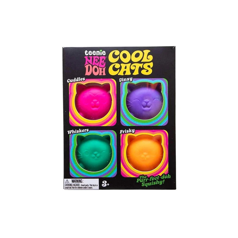 Needoh 4 Pack Teenie Cool Cats Squishies Reliever Soft Squeeze Toys Anxiety Non-toxic TPR Fidget Toys for ADHD and Autism Gift Atypical Journey Store