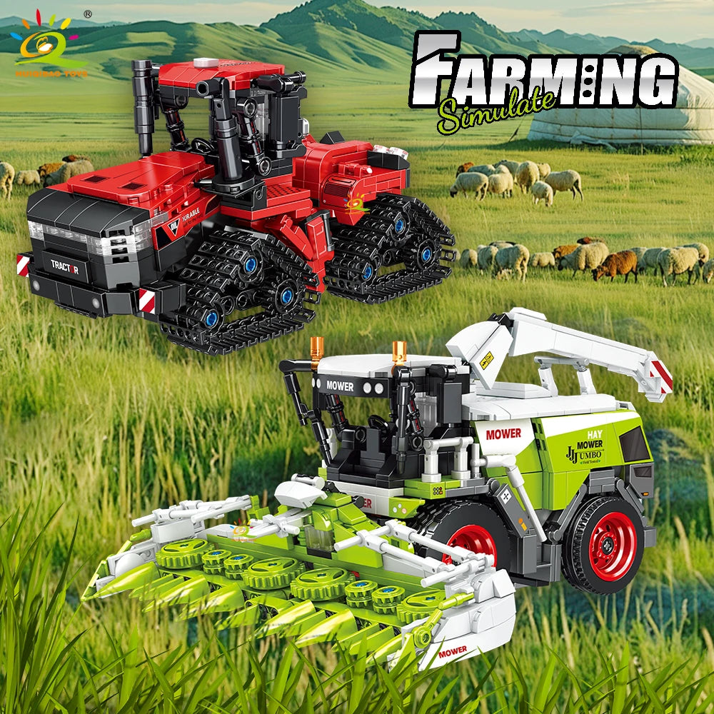 HUIQIBAO Farmer Truck model Building Block Tractor Cultivator Harvester Vehicle MOC Car Brick City Construction Toy For Children Atypical Journey Store