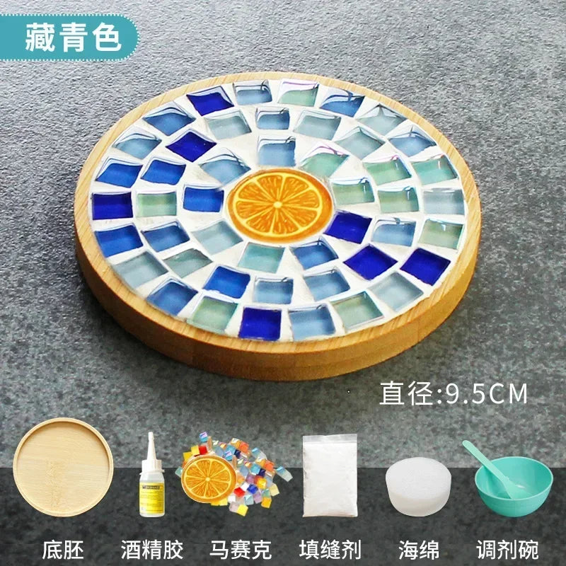 Handmade DIY Mosaic Cup Mat Bottom Bamboo Pad Heart Square Coaster Parent-Child Early Education Free Creation Handicraft Toys Atypical Journey Store
