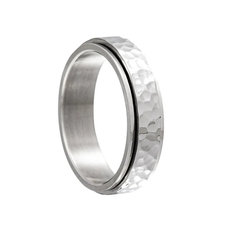 Titanium Steel Spinner Rings Reducing Pressure for Men and Women Irregular Patterns of Hammered Moonpits Rotating   Anti-stress Atypical Journey Store