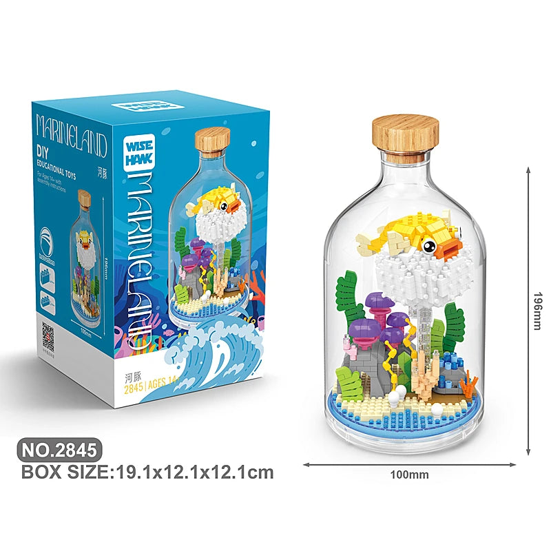 New Product Simulation Animal Series Creative Children's Toys Bottled Building Blocks Flamingo Seahorse Educational Gift Model Atypical Journey Store
