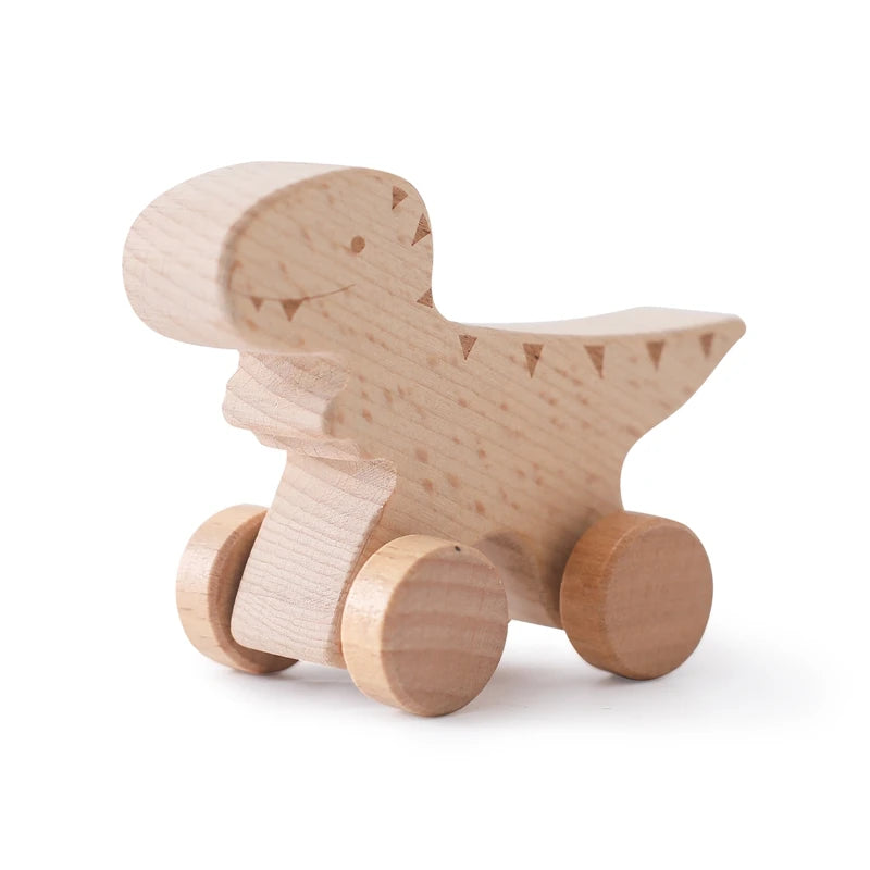 Dinosaur Cartoon Car Montessori Wooden Teether Toy for Infants Toddlers - Sensory Developmental Pretend Play Baby Teething Toy Atypical Journey Store