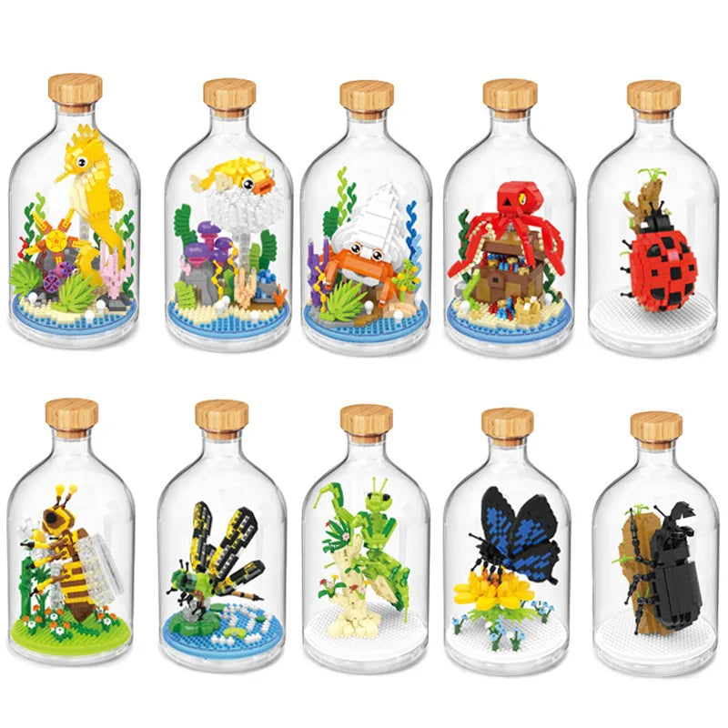 New Product Simulation Animal Series Creative Children's Toys Bottled Building Blocks Flamingo Seahorse Educational Gift Model Atypical Journey Store