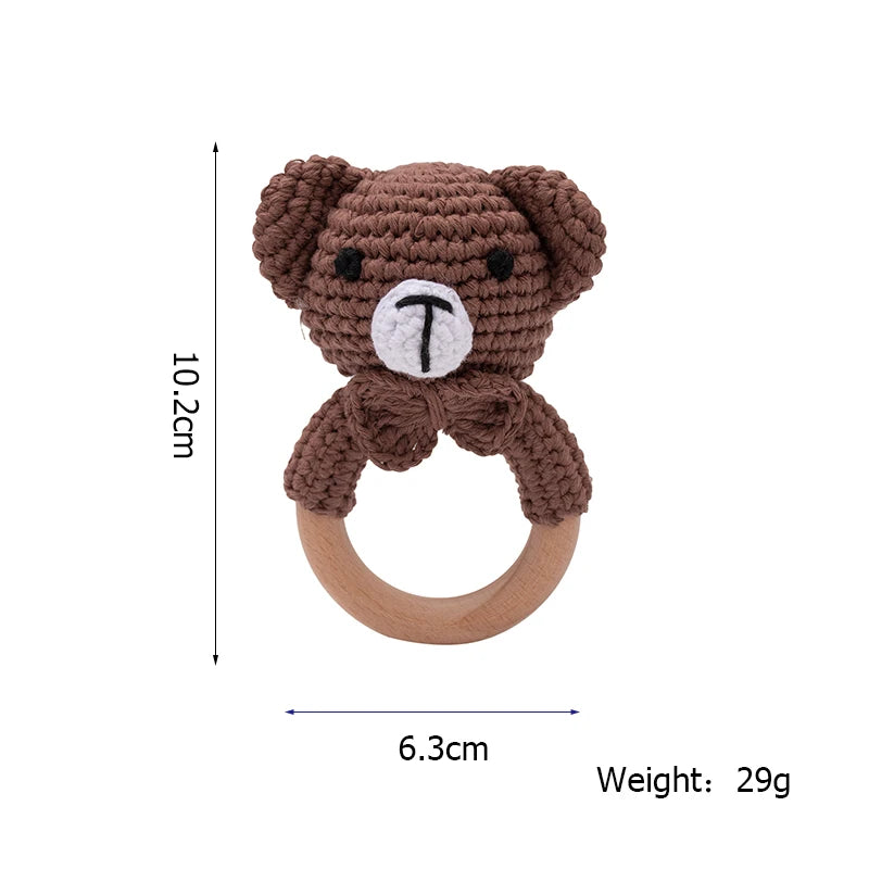 Bopoobo 3PCS/5PCS Crochet Bunny Baby Teether Rattle Animal Beech Wood Teether Pacifier Chain Crochet Rattle For Newborn Baby Atypical Journey Store
