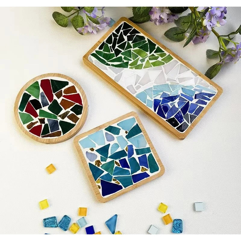 Handmade DIY Mosaic Cup Mat Bottom Bamboo Pad Heart Square Coaster Parent-Child Early Education Free Creation Handicraft Toys