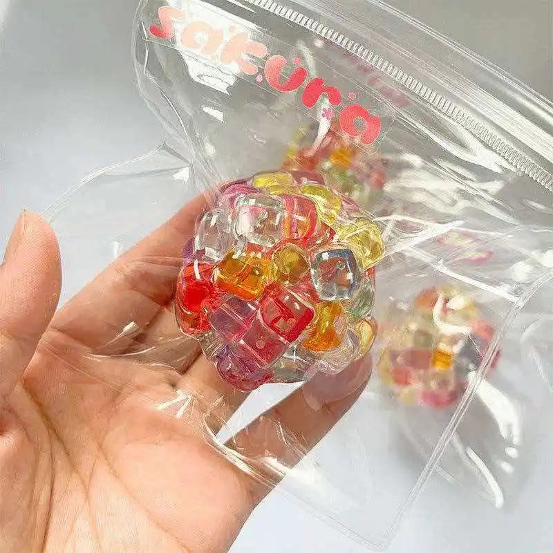 New Fidget Ice Cube Colored Beads Squeeze Squishy Balls Hand Exercise Sensory ADHD Anxiety Stress Reliever Toys For Kids Adults Atypical Journey Store