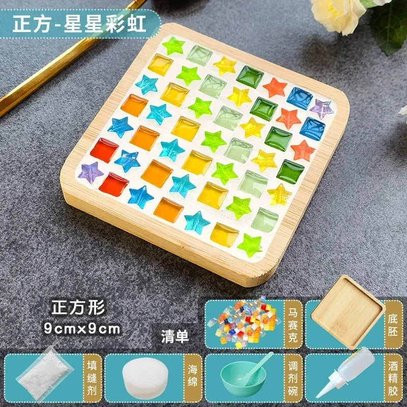 Handmade DIY Mosaic Cup Mat Bottom Bamboo Pad Heart Square Coaster Parent-Child Early Education Free Creation Handicraft Toys Atypical Journey Store