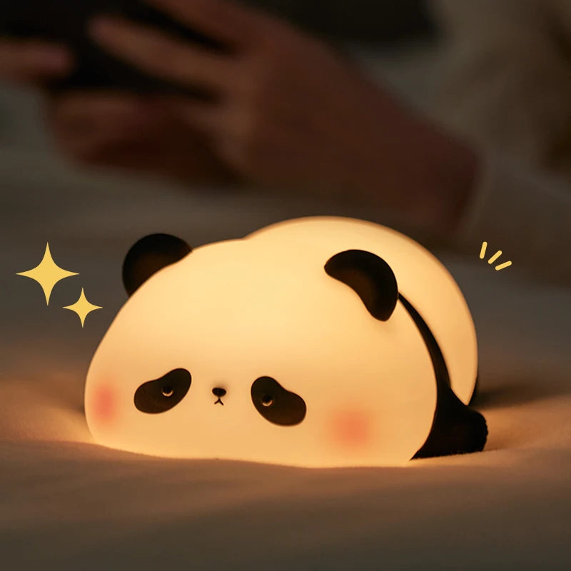 Panda LED Night Light Cute Silicone Night Light USB Rechargeable Touch Night Lamp Bedroom Timing Lamp Decoration Children's Gift Atypical Journey Store