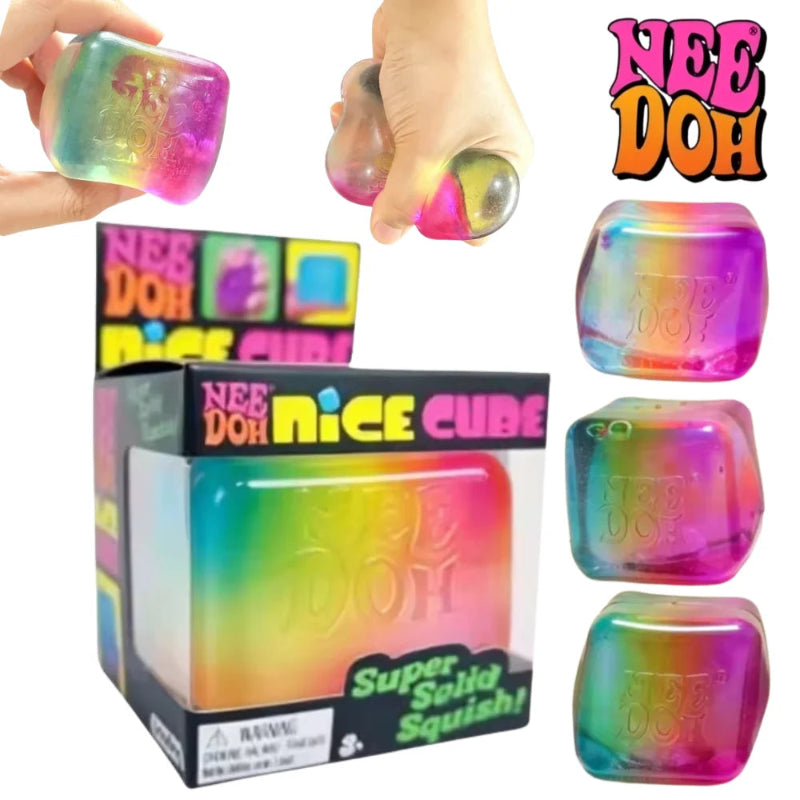 Needoh Rainbow Gradient Nice Ice Cube Relief Fidget Sensory Toy Maltose Slow Rebound Anxiety Super Solid Squeeze Ball ADHD Gift Atypical Journey Store
