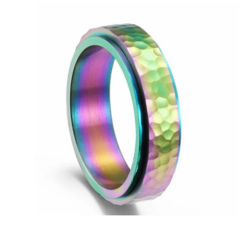 Titanium Steel Spinner Rings Reducing Pressure for Men and Women Irregular Patterns of Hammered Moonpits Rotating   Anti-stress Atypical Journey Store