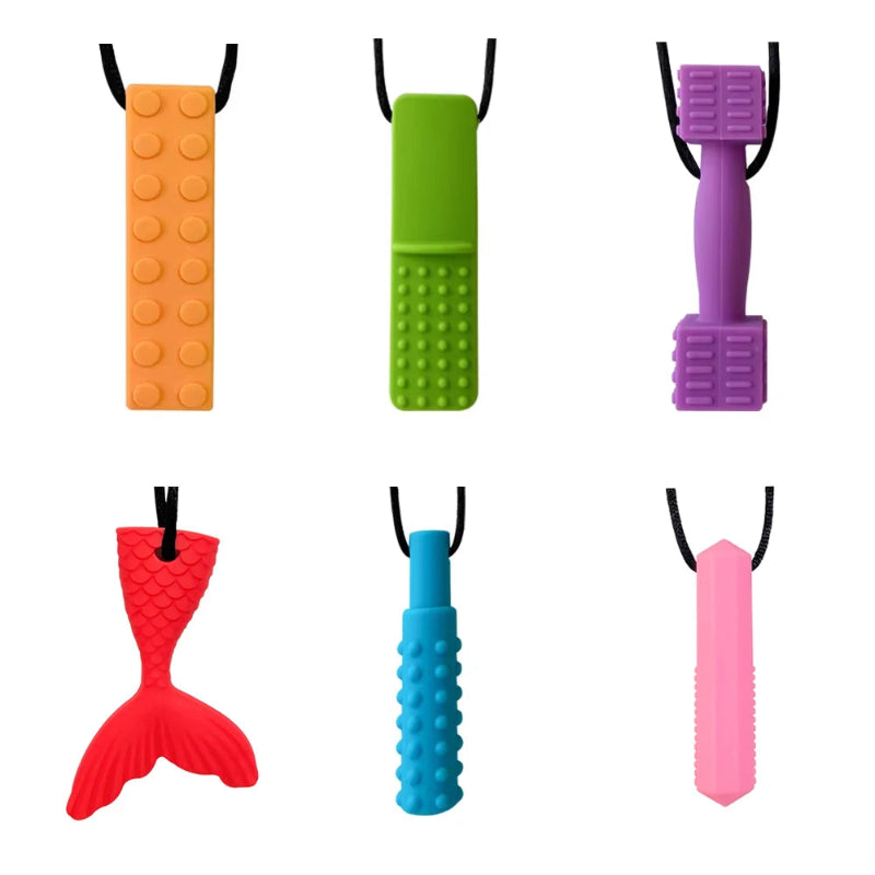 1pcs Silicone Teether Kids Chew Necklace Sensory Chewy Pendant Oral Motor Toys Therapy Tools for Autism ADHD chidren's goods Atypical Journey Store