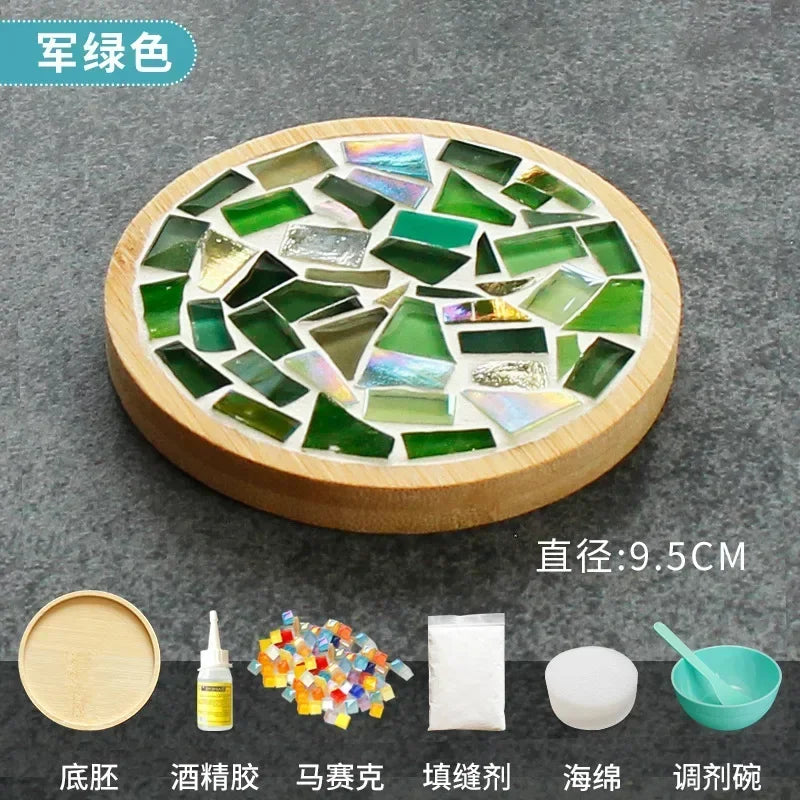 Handmade DIY Mosaic Cup Mat Bottom Bamboo Pad Heart Square Coaster Parent-Child Early Education Free Creation Handicraft Toys Atypical Journey Store