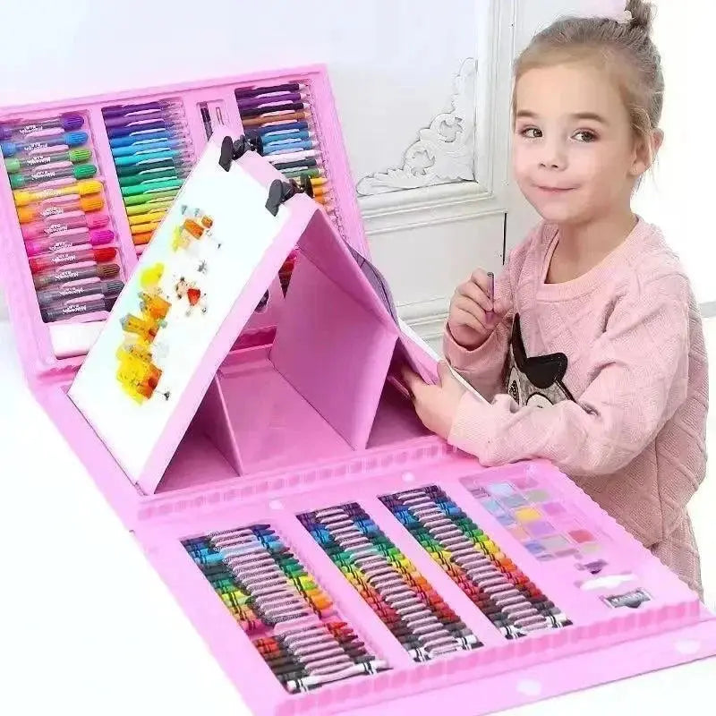 Pink 208-piece watercolor pen set for children with easel and washable color pens