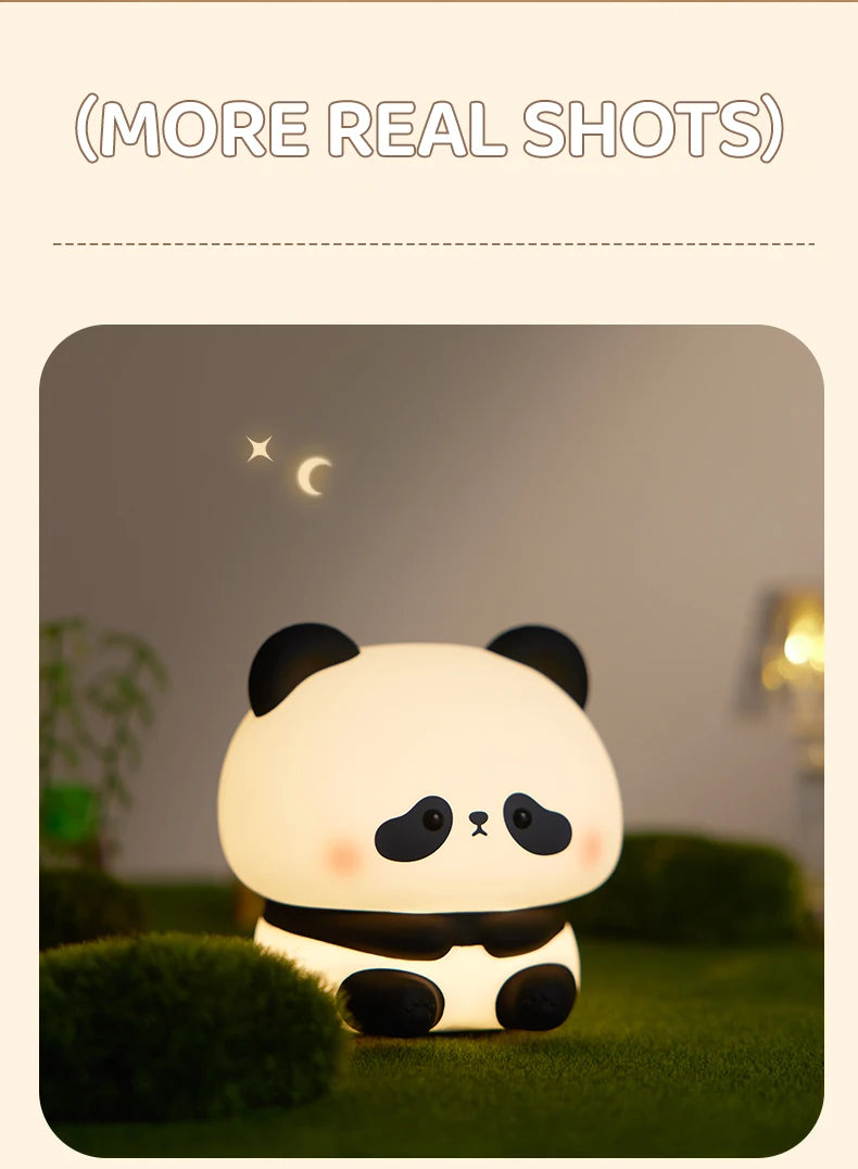 Panda LED Night Light Cute Silicone Night Light USB Rechargeable Touch Night Lamp Bedroom Timing Lamp Decoration Children's Gift Atypical Journey Store