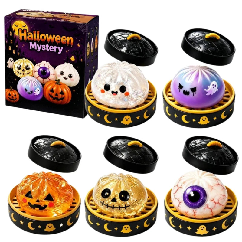 5.5cm Soft Squishy Dumpling Toy With Halloween Theme Steamed Box Slow Rising Funny Sensory Toy Decompression Squeeze Toy Gift Atypical Journey Store