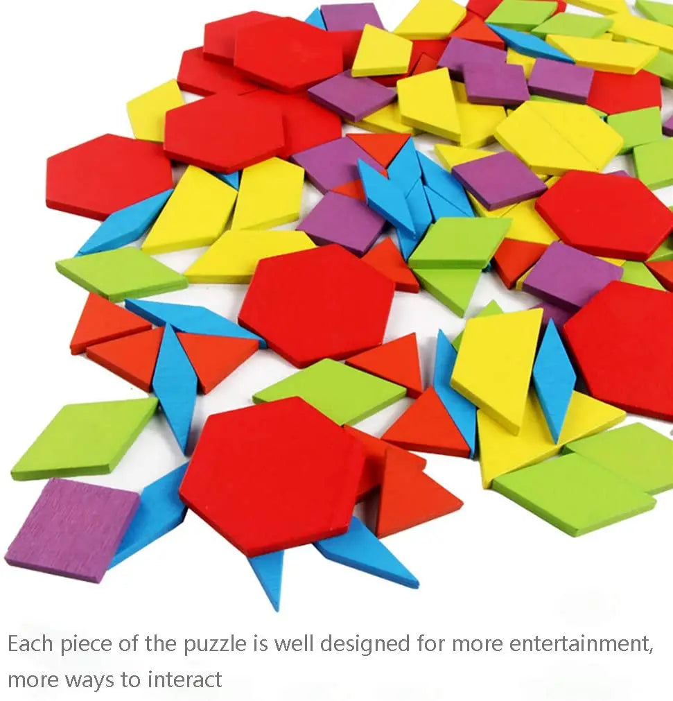 155 Pcs Wooden Pattern Blocks Set Geometric Shape Puzzle Kindergarten Classic Educational Montessori Tangram Toys for Kids Atypical Journey Store