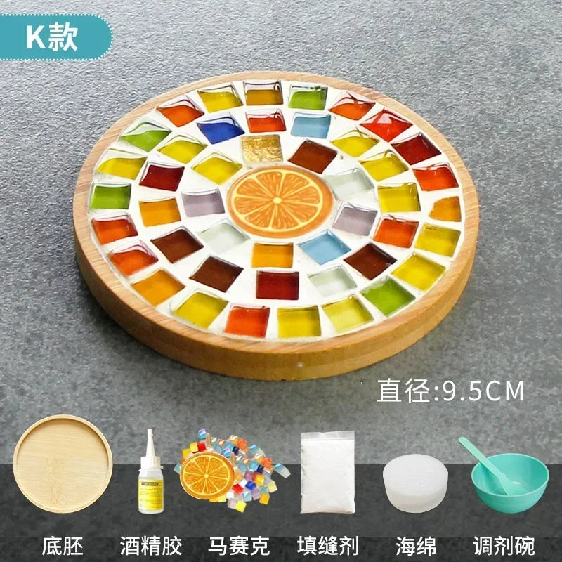 Handmade DIY Mosaic Cup Mat Bottom Bamboo Pad Heart Square Coaster Parent-Child Early Education Free Creation Handicraft Toys Atypical Journey Store