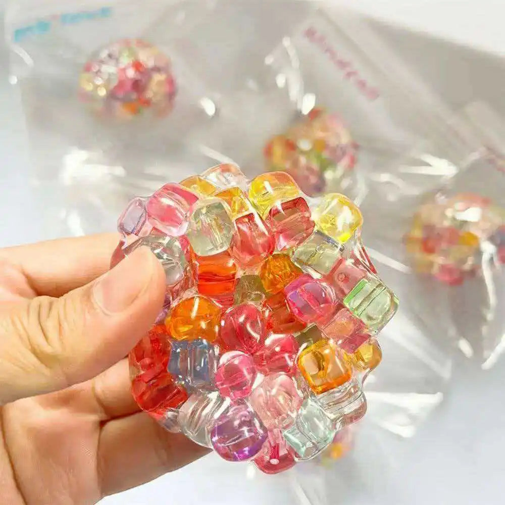 New Fidget Ice Cube Colored Beads Squeeze Squishy Balls Hand Exercise Sensory ADHD Anxiety Stress Reliever Toys For Kids Adults Atypical Journey Store