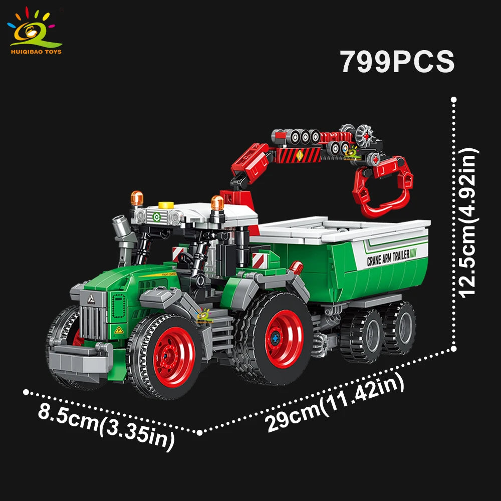 HUIQIBAO Farmer Truck model Building Block Tractor Cultivator Harvester Vehicle MOC Car Brick City Construction Toy For Children Atypical Journey Store