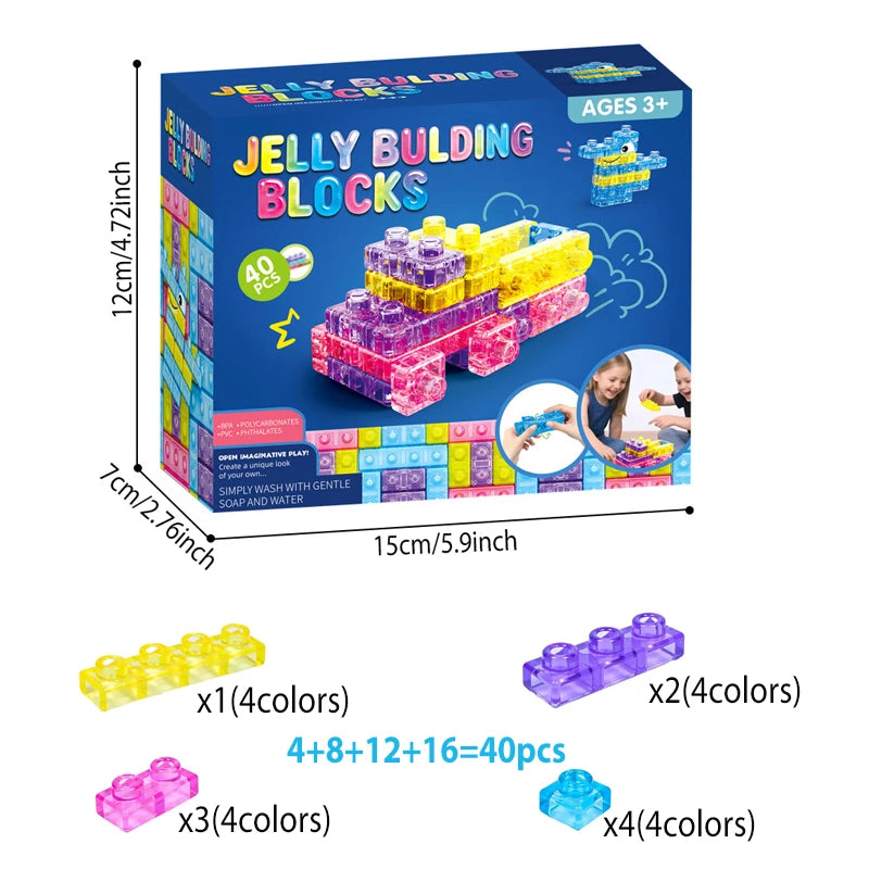 40 Pcs Squeeze Toys Squishy Toys Soft Jelly Building Blocks Sensory Toys for Toddlers Gummy Bloc Squishy Cube Rubber Gift Atypical Journey Store