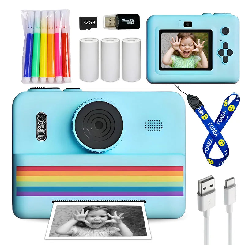 Kids Instant Camera with Dual Cameras, Flashlight, 32GB Memory Card & Color Pencils - Perfect Gift for Boys and Girls Atypical Journey Store