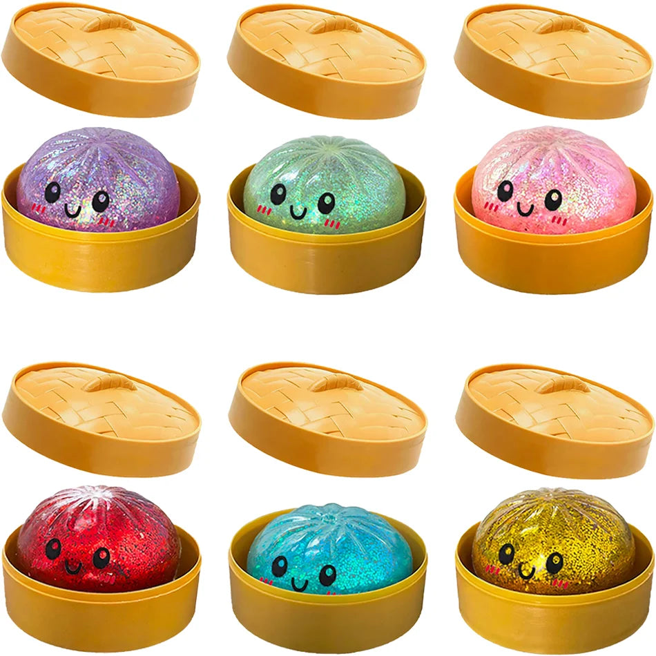 New 1-12pcs Glitter Dumpling Glitter Dumpling Squishy with Box Dumplings Sensory Squeeze Toy for Stress Relief Toys Atypical Journey Store