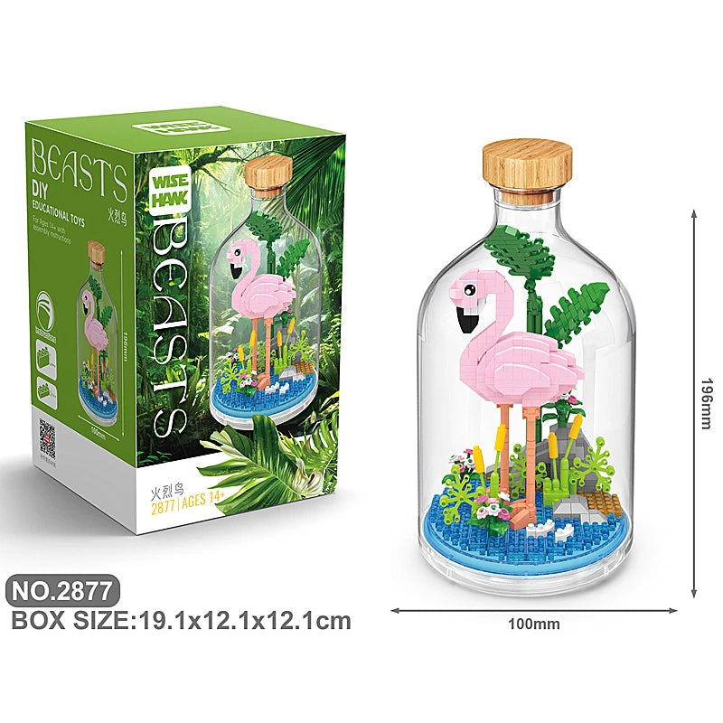 New Product Simulation Animal Series Creative Children's Toys Bottled Building Blocks Flamingo Seahorse Educational Gift Model Atypical Journey Store