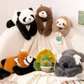 50/60/65cm long arm stuffed animal plush pillows with raccoon, koala, sloth, and dinosaur designs