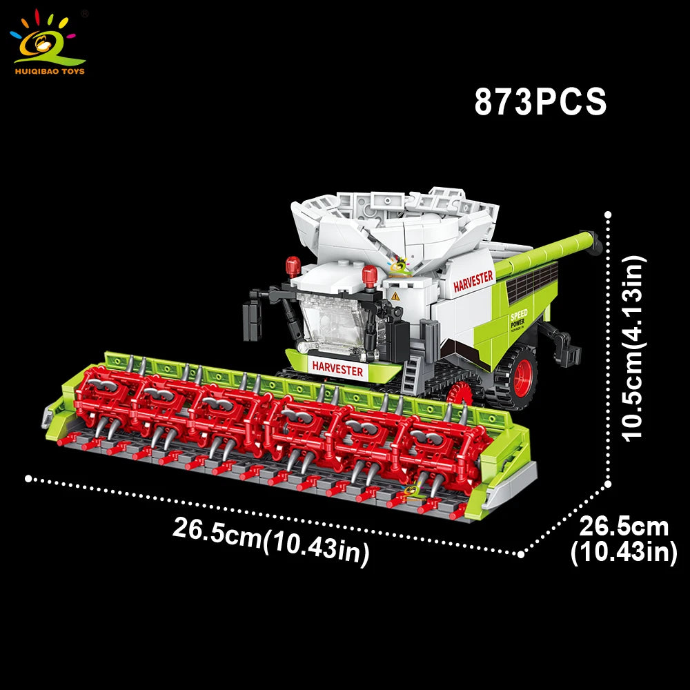 HUIQIBAO Farmer Truck model Building Block Tractor Cultivator Harvester Vehicle MOC Car Brick City Construction Toy For Children Atypical Journey Store