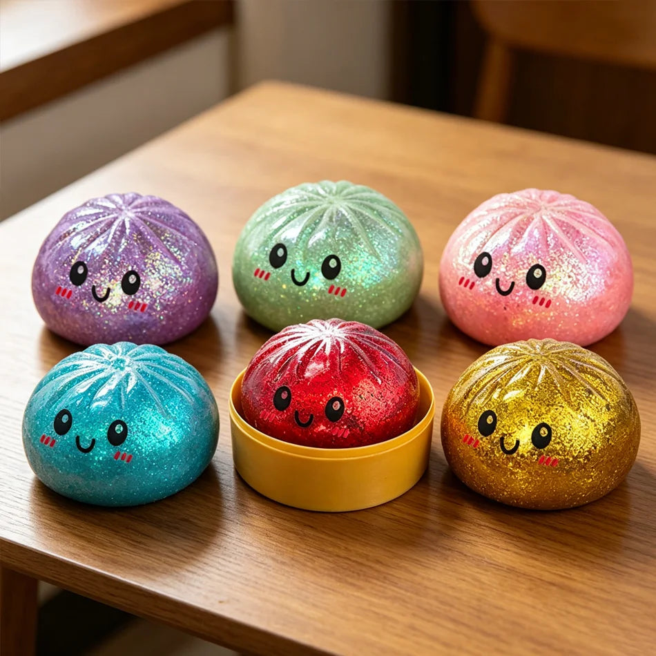 New 1-12pcs Glitter Dumpling Glitter Dumpling Squishy with Box Dumplings Sensory Squeeze Toy for Stress Relief Toys Atypical Journey Store
